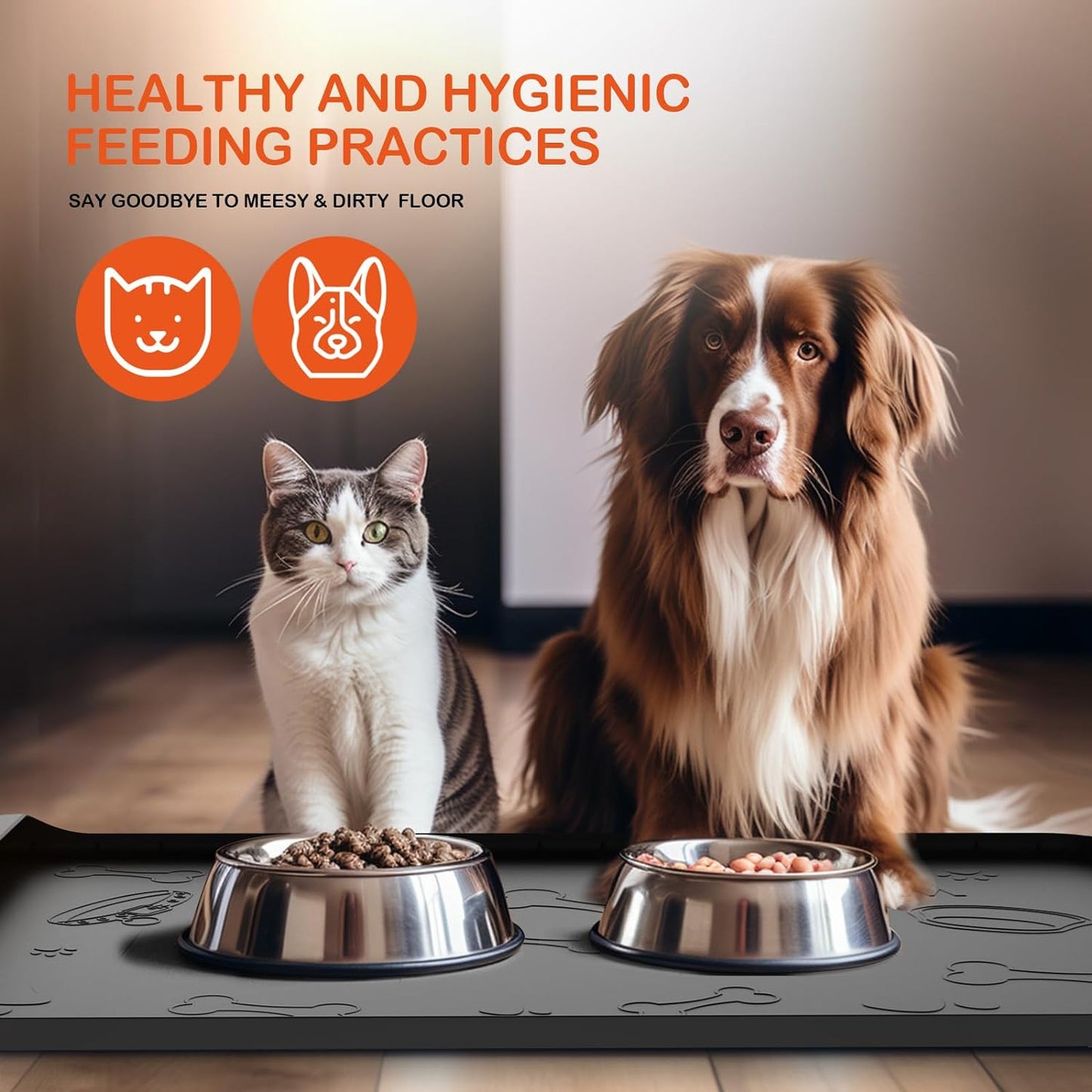 Tomxcute Non-Slip Waterproof Pet Placemat For Medium and Small Pet (36" *24", Grey)