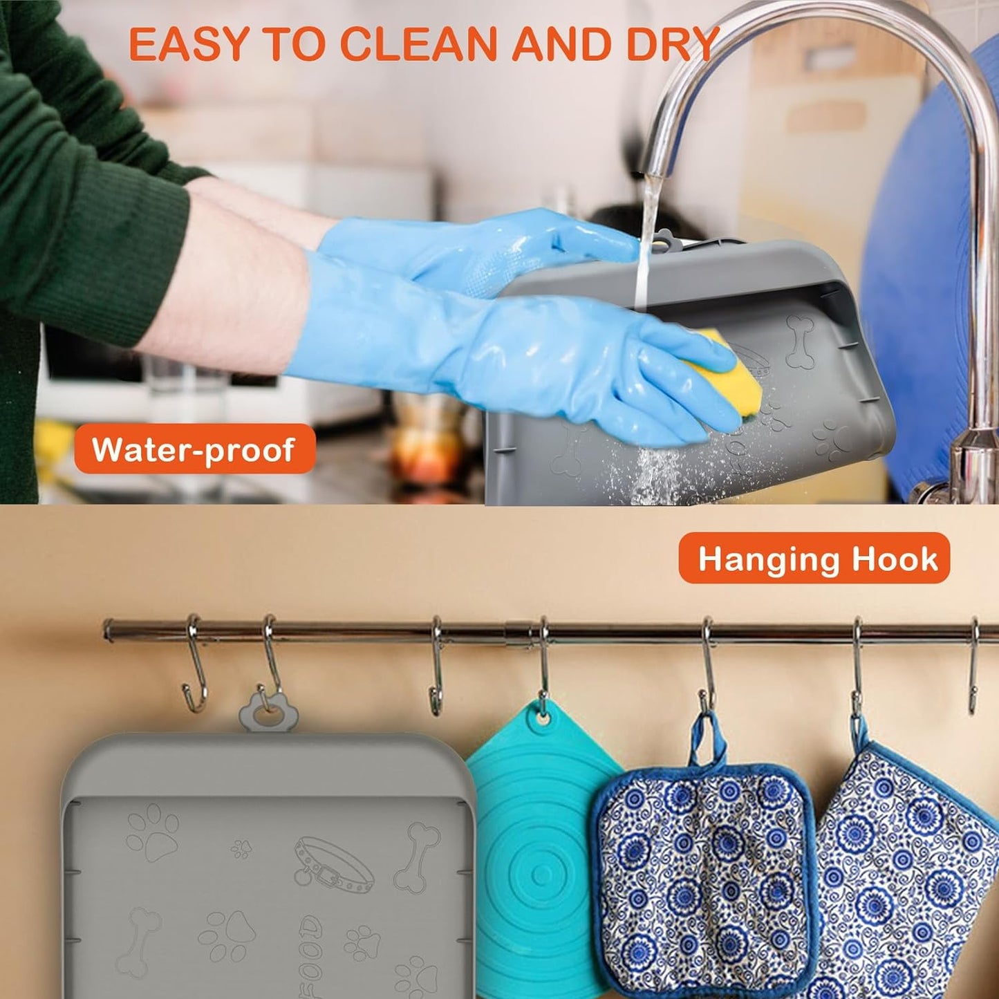 Tomxcute Non-Slip Waterproof Pet Placemat For Medium and Small Pet (36" *24", Grey)