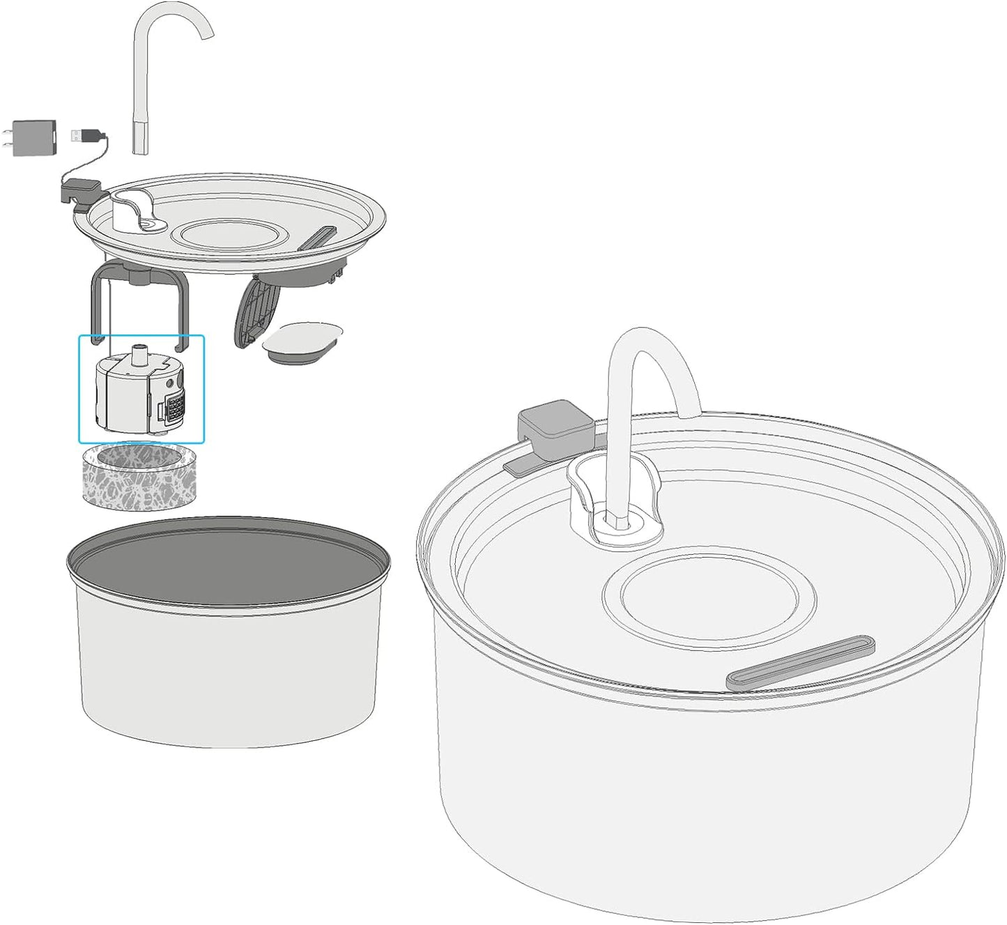 Tomxcute Replacement Pump for cat Water Fountain, Compatible 108oz/3.2L and 135oz/4.0L Automatic Stainless Steel Pet Fountain