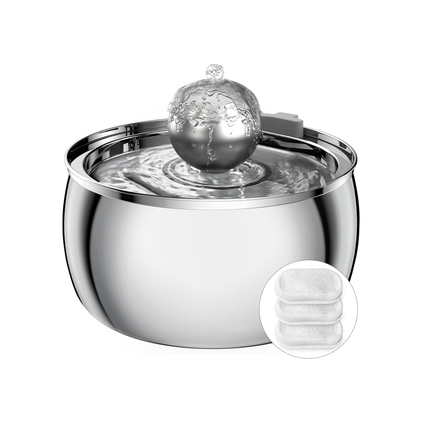 Tomxcute 4.0L/135oz Stainless Steel Pet Fountain with 3 Replacement Filters Suitable for Multiple Pets