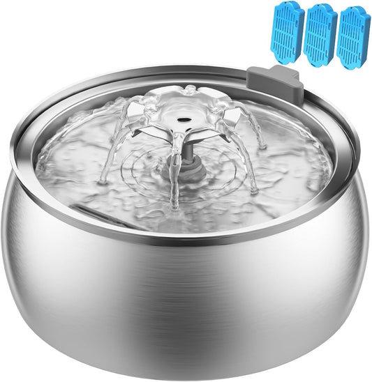 Tomxcute Cat Water Fountain, 4.0L/135oz Stainless Steel Cat Water Fountain, Flower Design, Ultra-Quiet Pump, Includes 3 Replacement Filters, for Cats and Dogs